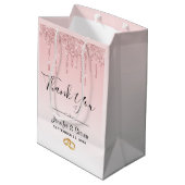 モダンの結婚ピンクのグリッタードリップス ミディアムペーパーバッグ (裏面アングル)