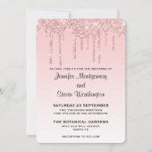 モダンの結婚ピンクのグリッター 招待状 (正面)