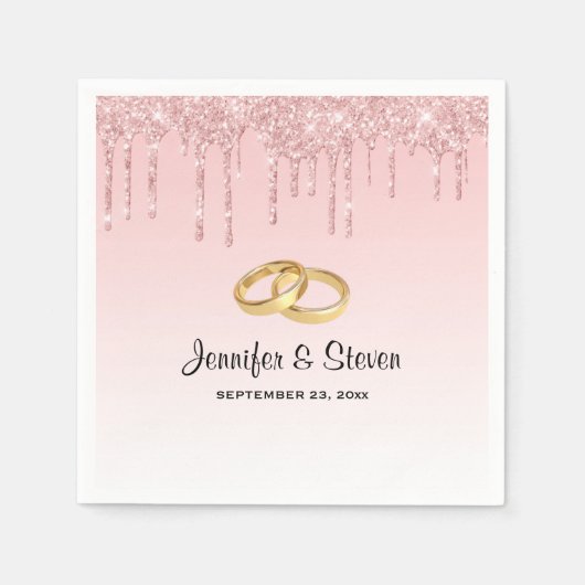 モダンの結婚ピンクドリップグリッター スタンダードカクテルナプキン (正面)