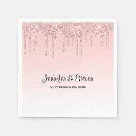 モダンの結婚ピンクドリップグリッター スタンダードカクテルナプキン
