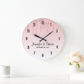 モダンの結婚ピンクドリップグリッター ラージ壁時計 (ホーム)