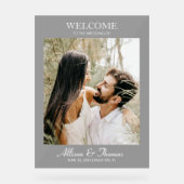 モダンの結婚フォトウェルカムブラック アクリルサイン (正面)