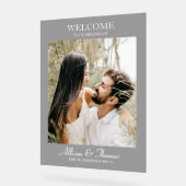 モダンの結婚フォトウェルカムブラック アクリルサイン (傾斜)