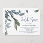 モダンの結婚ブライダルシャワーブルーフローラ 招待状 (正面/裏面)
