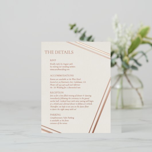 モダンの結婚ホイ実在ル詳細カード 箔招待状ポストカード (立ち正面)