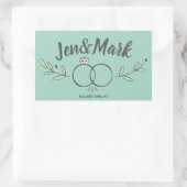 モダンの結婚リングや輪Doodle日付を保存 長方形シール (バッグ)