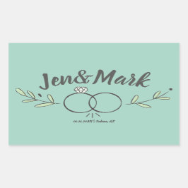 モダンの結婚リングや輪Doodle日付を保存 長方形シール