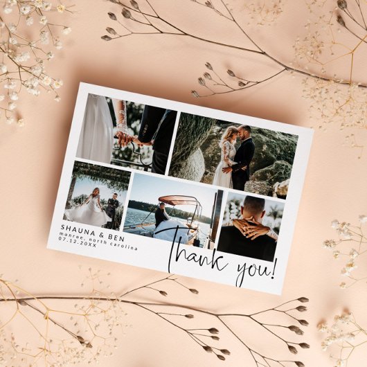 モダンの結婚写真コラージュ サンキューカード