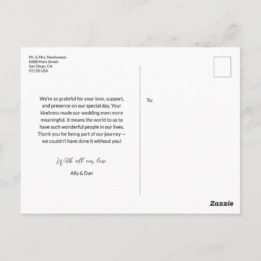 モダンの結婚写真手書きスクリプト ポストカード (裏面)