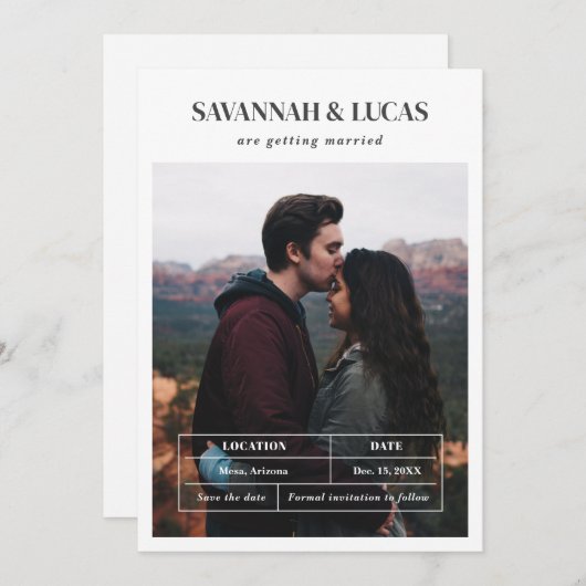 モダンの結婚写真日付の保存 招待状 (正面/裏面)