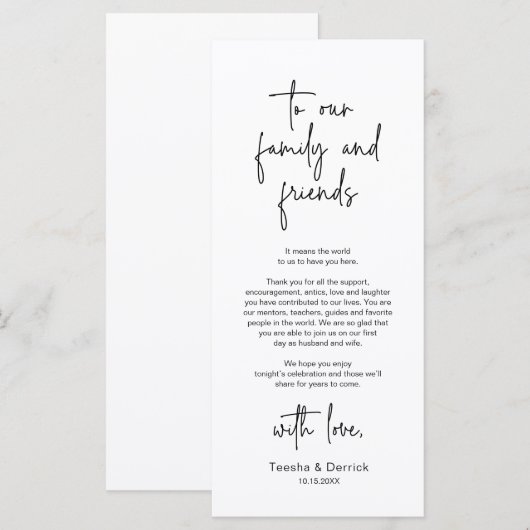 モダンの結婚場所設定ディナーサンキューカード プログラム (正面/裏面)