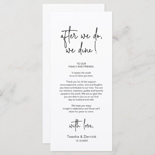 モダンの結婚場所設定ディナーサンキューカード プログラム (正面/裏面)