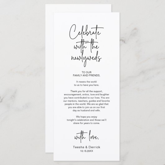 モダンの結婚場所設定ディナーサンキューカード プログラム (正面/裏面)