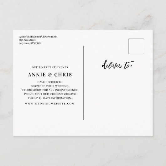 モダンの結婚延期新計画はがき 案内ポストカード (裏面)