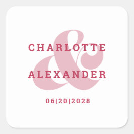 モダンの結婚新郎新婦アンパサンド・マゼンタレッド スクエアシール