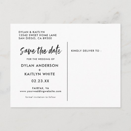 モダンの結婚正方形の写真の日付を保存 案内ポストカード (裏面)