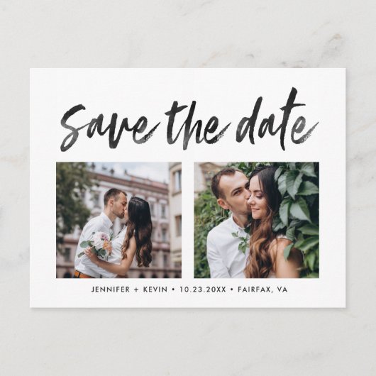 モダンの結婚正方形の写真の日付を保存 案内ポストカード (正面)