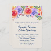 モダンの結婚水の色のフローラ 招待状 (正面/裏面)