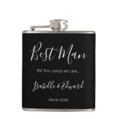 モダンの結婚花婿介添人ブラックありがとうギフト フラスク (正面)