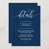 モダンの結婚詳細、ネイビー・ブルー・エンクロード・カード 招待状 (正面/裏面)