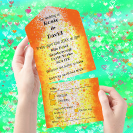 モダンの結婚金ゴールドの引き裂きリターン招待状 オールインワン招待状