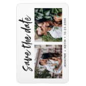 モダンの結婚2枚の写真セーブザデートマグネット マグネット (縦)