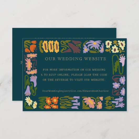 モダンの結婚Boho Chic Website | RSVP QRコード エンクロージャーカード (正面/裏面)