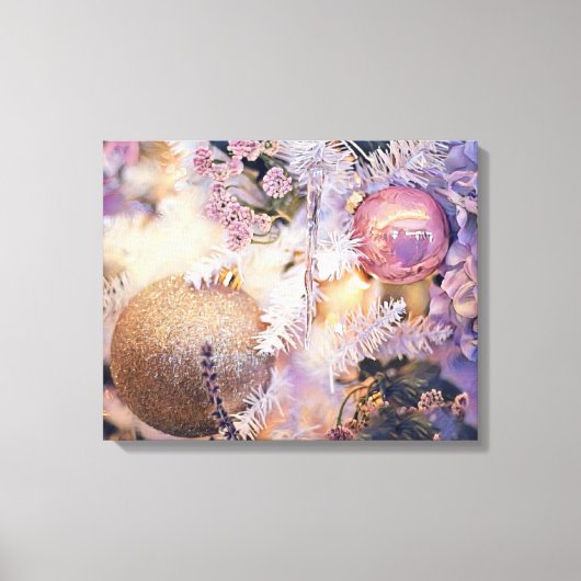 モダンの絵画クリスマスの木の紫色の装飾 キャンバスプリント (正面)