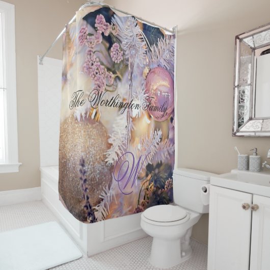 モダンの絵画クリスマスの木の紫色の装飾 シャワーカーテン (インサイチュ)