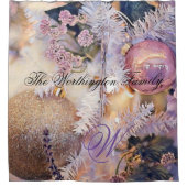 モダンの絵画クリスマスの木の紫色の装飾 シャワーカーテン (正面)