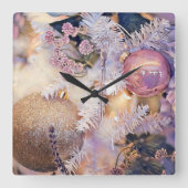 モダンの絵画クリスマスの木の紫色の装飾 スクエア壁時計 (正面)