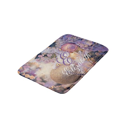 モダンの絵画クリスマスの木の紫色の装飾 バスマット (アングル)