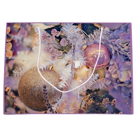 モダンの絵画クリスマスの木の紫色の装飾 ラージペーパーバッグ (正面)