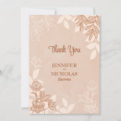 モダンの花葉とオーナメント結婚の サンキューカード (正面)