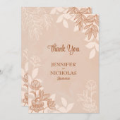 モダンの花葉とオーナメント結婚の サンキューカード (正面/裏面)