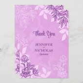 モダンの花葉とオーナメント結婚の サンキューカード (正面/裏面)