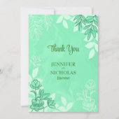 モダンの花葉とオーナメント結婚の サンキューカード (正面)