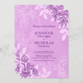 モダンの花葉とオーナメント結婚の 招待状 (正面/裏面)