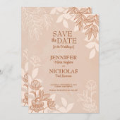 モダンの花葉とオーナメント結婚の 招待状 (正面/裏面)