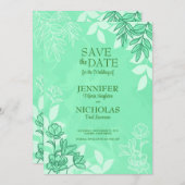 モダンの花葉とオーナメント結婚の 招待状 (正面/裏面)