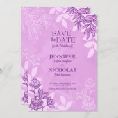 モダンの花葉とオーナメント結婚の 招待状 (正面/裏面)