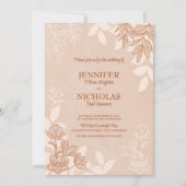 モダンの花葉とオーナメント結婚の 招待状 (正面)