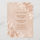 モダンの花葉とオーナメント結婚の 招待状 (正面/裏面)