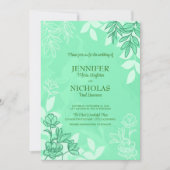 モダンの花葉とオーナメント結婚の 招待状 (正面)