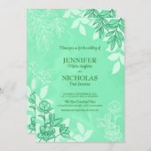 モダンの花葉とオーナメント結婚の 招待状 (正面/裏面)