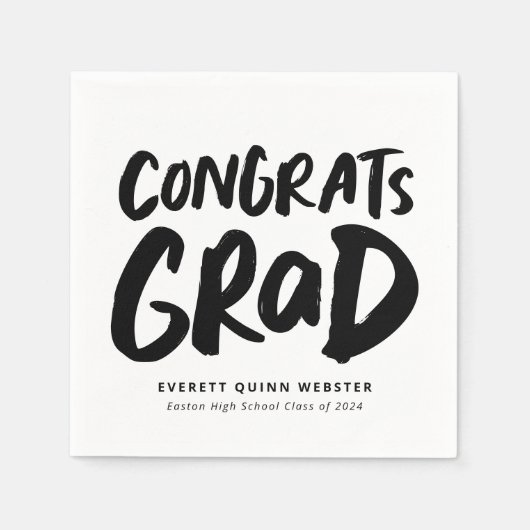 モダンはっきりしたおめでとう卒業パーソナライズされた スタンダードカクテルナプキン (正面)