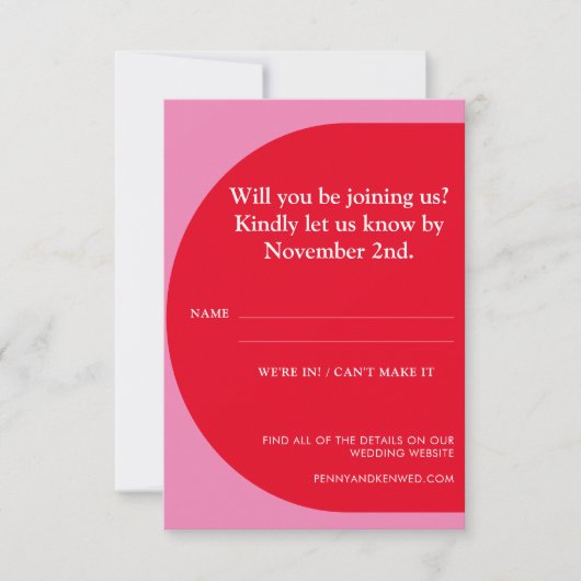 モダンはっきりしたよくはしゃぐ幾何結婚赤 出欠カード (正面)