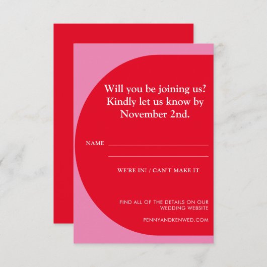 モダンはっきりしたよくはしゃぐ幾何結婚赤 出欠カード (正面/裏面)