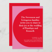 モダンはっきりしたよくはしゃぐ幾何結婚赤 招待状 (正面/裏面)