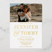 モダンはっきりしたアンパサンド白2枚結婚写真 箔招待状 (正面)